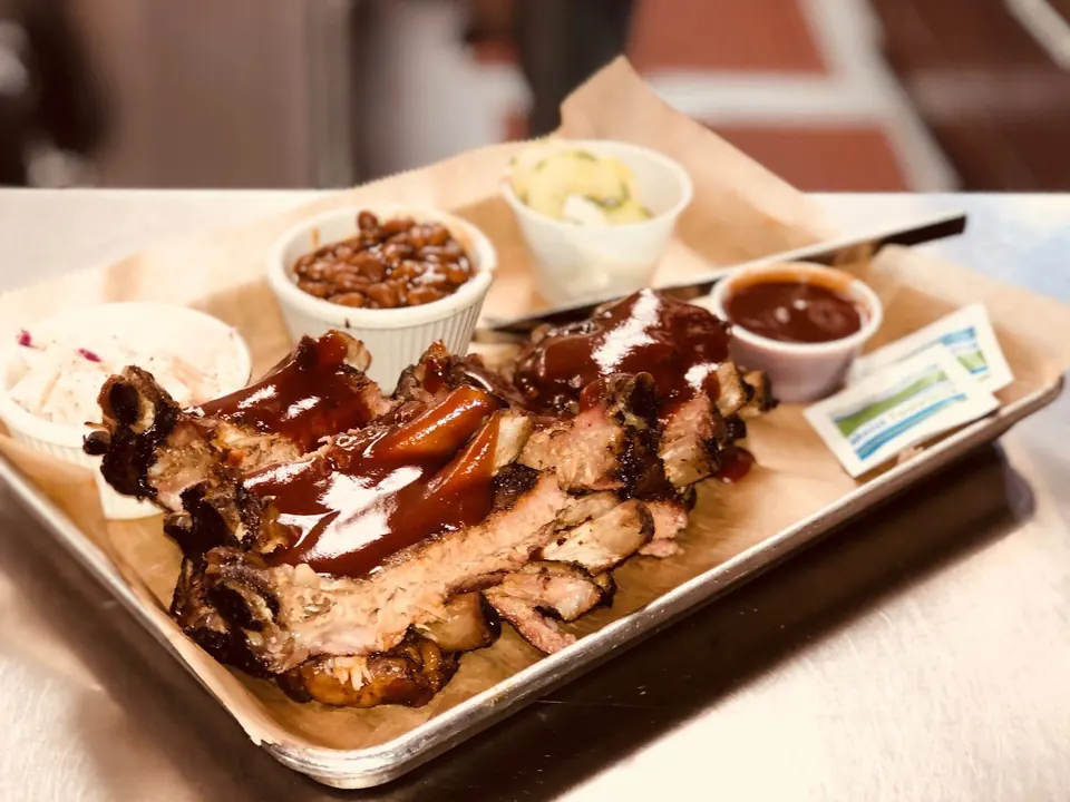 Smoked ribs platter with sides